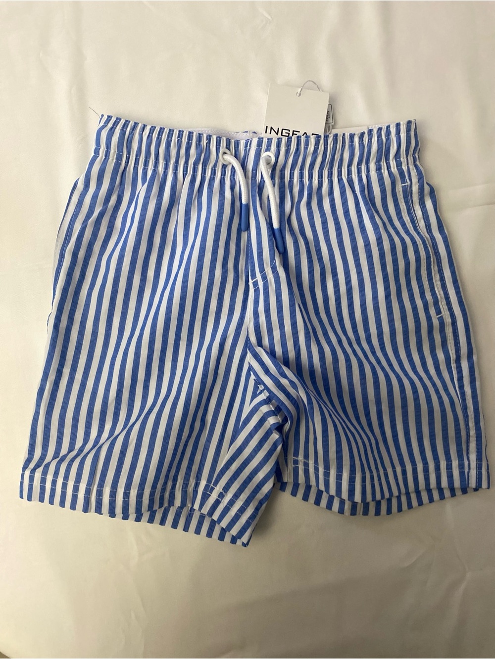InGear Blue & White Stripe kids Swim Trunks size 6/7
